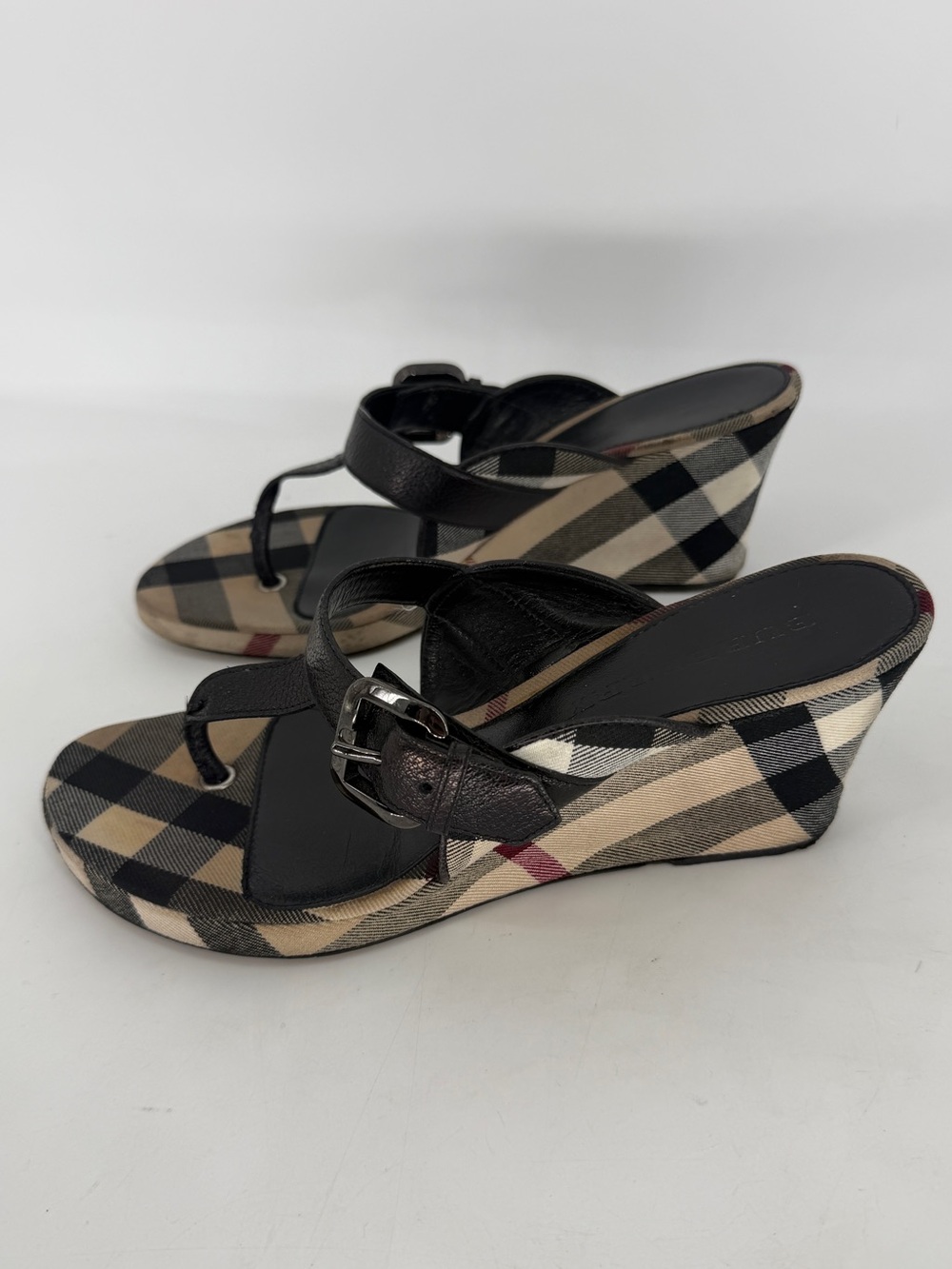 Burberry Nova Check Plaid Wedge Espadrille Sandals Size 38